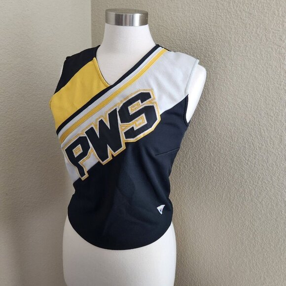 Vintage VARSITY Cheerleader Uniform Top‎ yellow black Cheer size 6/8 - Picture 1 of 12